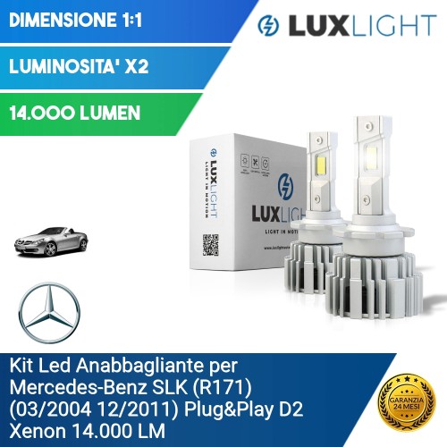 Kit Led Anabbagliante per Mercedes-Benz SLK (R171) (03/2004 12/2011) Plug&Play D2 Xenon 14.000 LM