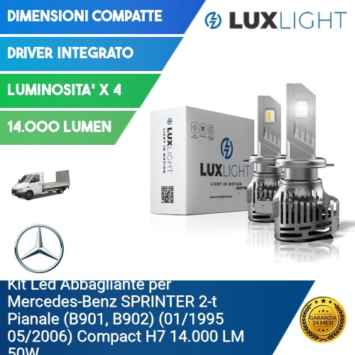 Kit Led Abbagliante per Mercedes-Benz SPRINTER 2-t Pianale (B901, B902) (01/1995 05/2006) Compact H7 14.000 LM 50W