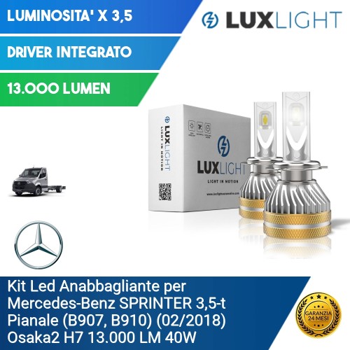 Kit Led Anabbagliante per Mercedes-Benz SPRINTER 3,5-t Pianale (B907, B910) (02/2018) Osaka2 H7 13.000 LM 40W