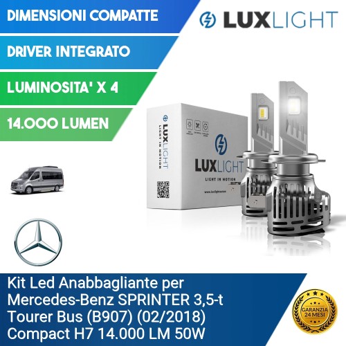 Kit Led Anabbagliante per Mercedes-Benz SPRINTER 3,5-t Tourer Bus (B907) (02/2018) Compact H7 14.000 LM 50W