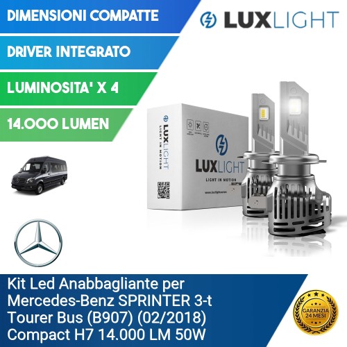 Kit Led Anabbagliante per Mercedes-Benz SPRINTER 3-t Tourer Bus (B907) (02/2018) Compact H7 14.000 LM 50W