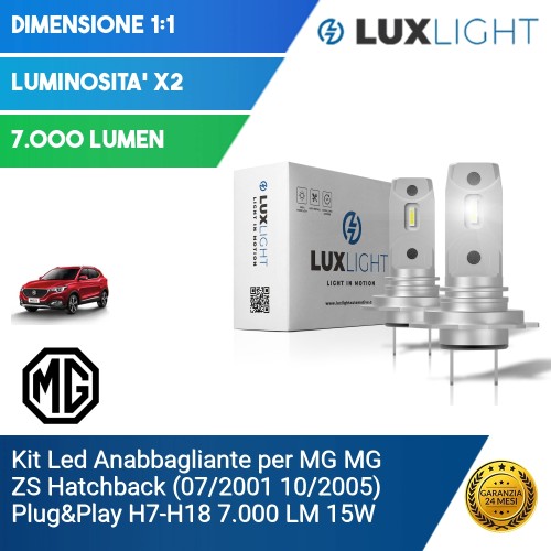 Kit Led Anabbagliante per MG MG ZS Hatchback (07/2001 10/2005) Plug&Play H7-H18 7.000 LM 15W