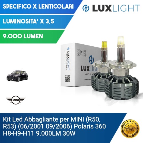 Kit Led Abbagliante per MINI (R50, R53) (06/2001 09/2006) Polaris 360 H8-H9-H11 9.000LM 30W