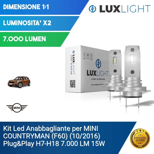 Kit Led Anabbagliante per MINI COUNTRYMAN (F60) (10/2016) Plug&Play H7-H18 7.000 LM 15W