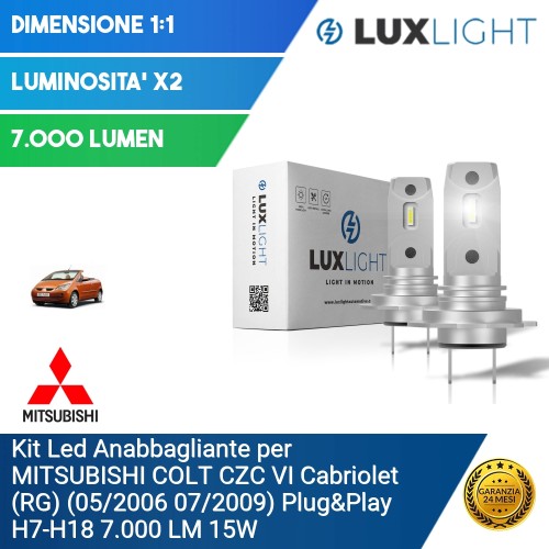 Kit Led Anabbagliante per MITSUBISHI COLT CZC VI Cabriolet (RG) (05/2006 07/2009) Plug&Play H7-H18 7.000 LM 15W