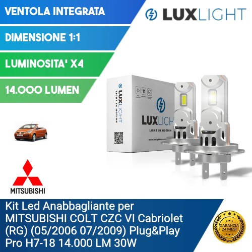 Kit Led Anabbagliante per MITSUBISHI COLT CZC VI Cabriolet (RG) (05/2006 07/2009) Plug&Play Pro H7-18 14.000 LM 30W