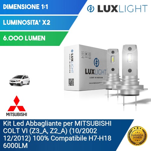 Kit Led Abbagliante per MITSUBISHI COLT VI (Z3_A, Z2_A) (10/2002 12/2012) 100% Compatibile H7-H18 6000LM