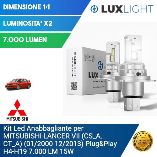 Kit Led Anabbagliante per MITSUBISHI LANCER VII (CS_A, CT_A) (01/2000 12/2013) Plug&Play H4-H19 7.000 LM 15W