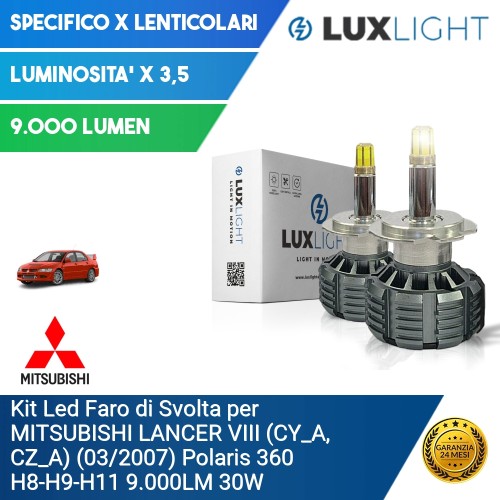 Kit Led Faro di Svolta per MITSUBISHI LANCER VIII (CY_A, CZ_A) (03/2007) Polaris 360 H8-H9-H11 9.000LM 30W