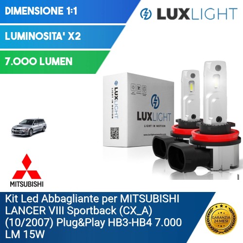 Kit Led Abbagliante per MITSUBISHI LANCER VIII Sportback (CX_A) (10/2007) Plug&Play HB3-HB4 7.000 LM 15W