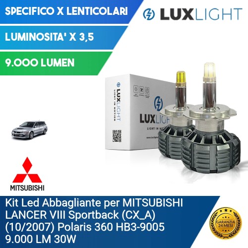 Kit Led Abbagliante per MITSUBISHI LANCER VIII Sportback (CX_A) (10/2007) Polaris 360 HB3-9005 9.000 LM 30W