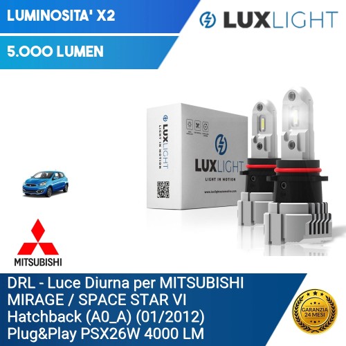 DRL - Luce Diurna per MITSUBISHI MIRAGE / SPACE STAR VI Hatchback (A0_A) (01/2012) Plug&Play PSX26W 4000 LM