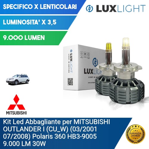 Kit Led Abbagliante per MITSUBISHI OUTLANDER I (CU_W) (03/2001 07/2008) Polaris 360 HB3-9005 9.000 LM 30W