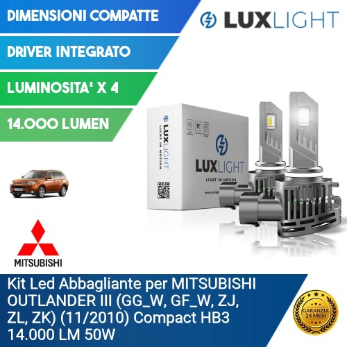 Kit Led Abbagliante per MITSUBISHI OUTLANDER III (GG_W, GF_W, ZJ, ZL, ZK) (11/2010) Compact HB3 14.000 LM 50W