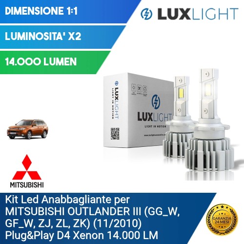 Kit Led Anabbagliante per MITSUBISHI OUTLANDER III (GG_W, GF_W, ZJ, ZL, ZK) (11/2010) Plug&Play D4 Xenon 14.000 LM