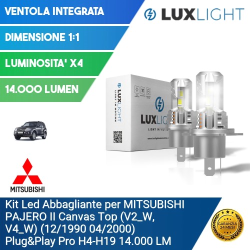 Kit Led Abbagliante per MITSUBISHI PAJERO II Canvas Top (V2_W, V4_W) (12/1990 04/2000) Plug&Play Pro H4-H19 14.000 LM