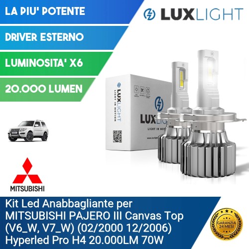 Kit Led Anabbagliante per MITSUBISHI PAJERO III Canvas Top (V6_W, V7_W) (02/2000 12/2006) Hyperled Pro H4 20.000LM 70W