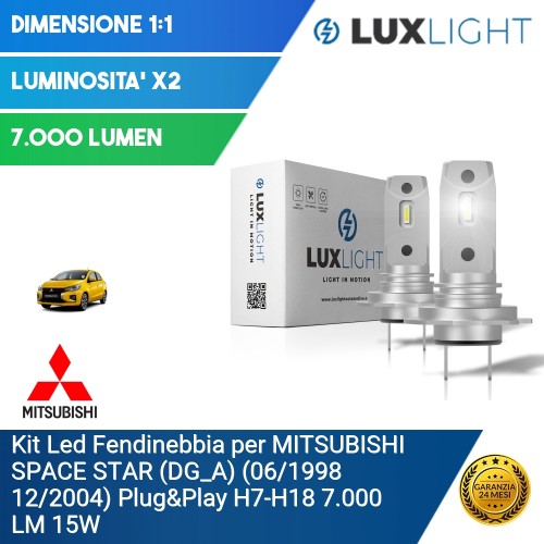 Kit Led Fendinebbia per MITSUBISHI SPACE STAR (DG_A) (06/1998 12/2004) Plug&Play H7-H18 7.000 LM 15W