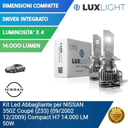 Kit Led Abbagliante per NISSAN 350Z Coupé (Z33) (09/2002 12/2009) Compact H7 14.000 LM 50W