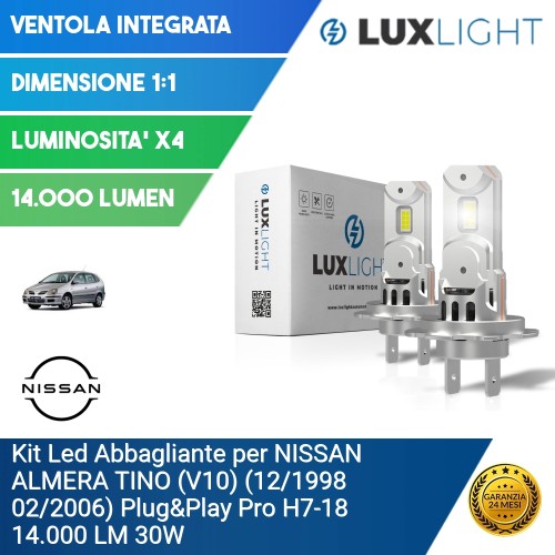 Kit Led Abbagliante per NISSAN ALMERA TINO (V10) (12/1998 02/2006) Plug&Play Pro H7-18 14.000 LM 30W