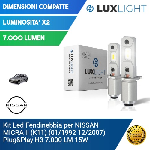 Kit Led Fendinebbia per NISSAN MICRA II (K11) (01/1992 12/2007) Plug&Play H3 7.000 LM 15W