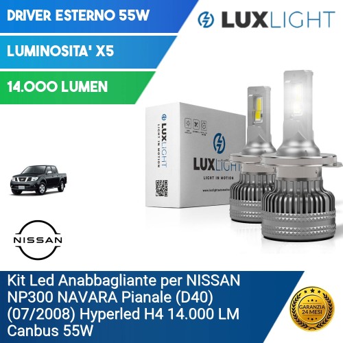 Kit Led Anabbagliante per NISSAN NP300 NAVARA Pianale (D40) (07/2008) Hyperled H4 14.000 LM Canbus 55W