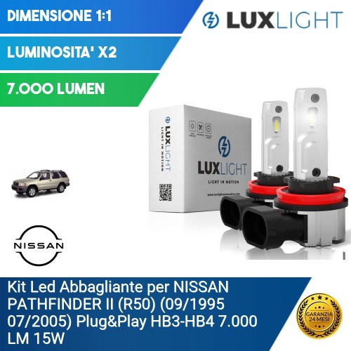 Kit Led Abbagliante per NISSAN PATHFINDER II (R50) (09/1995 07/2005) Plug&Play HB3-HB4 7.000 LM 15W