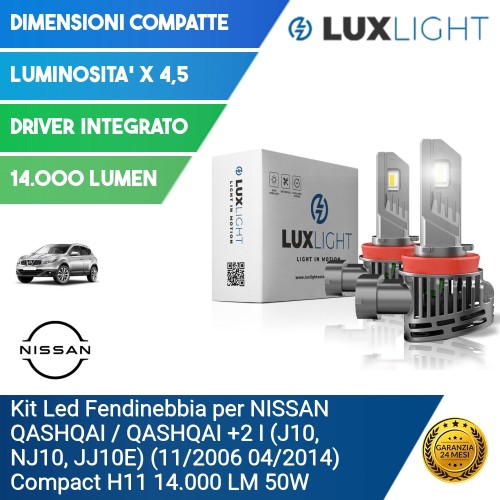 Kit Led Fendinebbia per NISSAN QASHQAI / QASHQAI +2 I (J10, NJ10, JJ10E) (11/2006 04/2014) Compact H11 14.000 LM 50W