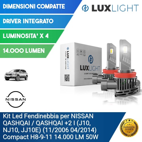 Kit Led Fendinebbia per NISSAN QASHQAI / QASHQAI +2 I (J10, NJ10, JJ10E) (11/2006 04/2014) Compact H8-9-11 14.000 LM 50W