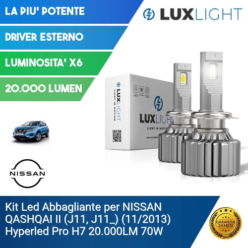 Kit Led Abbagliante per NISSAN QASHQAI II (J11, J11_) (11/2013) Hyperled Pro H7 20.000LM 70W