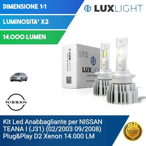 Kit Led Anabbagliante per NISSAN TEANA I (J31) (02/2003 09/2008) Plug&Play D2 Xenon 14.000 LM