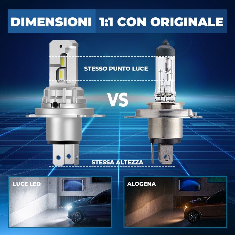 Kit Led Abbagliante per NISSAN X-TRAIL I (T30) (01/2001 12/2013) 100% Compatibile H4-H19 6000LM