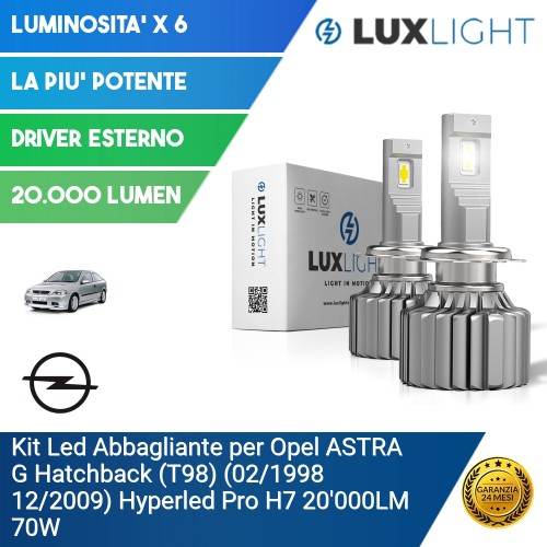 Kit Led Abbagliante per Opel ASTRA G Hatchback (T98) (02/1998 12/2009) Hyperled Pro H7 20'000LM 70W