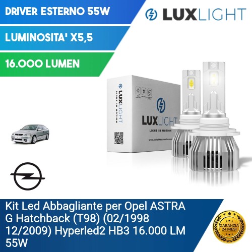 Kit Led Abbagliante per Opel ASTRA G Hatchback (T98) (02/1998 12/2009) Hyperled2 HB3 16.000 LM 55W