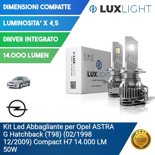 Kit Led Abbagliante per Opel ASTRA G Hatchback (T98) (02/1998 12/2009) Compact H7 14.000 LM 50W