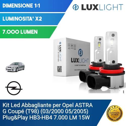 Kit Led Abbagliante per Opel ASTRA G Coupé (T98) (03/2000 05/2005) Plug&Play HB3-HB4 7.000 LM 15W