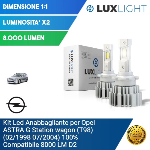 Kit Led Anabbagliante per Opel ASTRA G Station wagon (T98) (02/1998 07/2004) 100% Compatibile 8000 LM D2