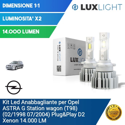 Kit Led Anabbagliante per Opel ASTRA G Station wagon (T98) (02/1998 07/2004) Plug&Play D2 Xenon 14.000 LM