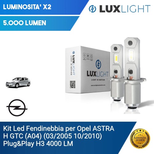 Kit Led Fendinebbia per Opel ASTRA H GTC (A04) (03/2005 10/2010) Plug&Play H3 4000 LM