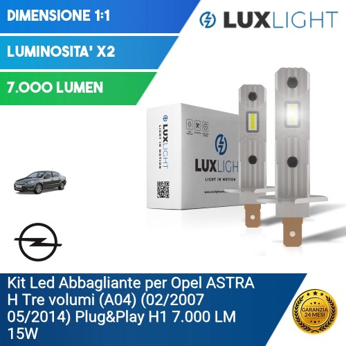 Kit Led Abbagliante per Opel ASTRA H Tre volumi (A04) (02/2007 05/2014) Plug&Play H1 7.000 LM 15W