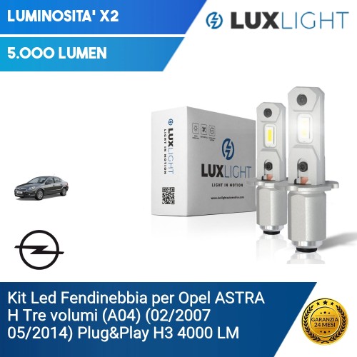 Kit Led Fendinebbia per Opel ASTRA H Tre volumi (A04) (02/2007 05/2014) Plug&Play H3 4000 LM