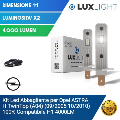 Kit Led Abbagliante per Opel ASTRA H TwinTop (A04) (09/2005 10/2010) 100% Compatibile H1 4000LM