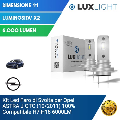 Kit Led Faro di Svolta per Opel ASTRA J GTC (10/2011) 100% Compatibile H7-H18 6000LM