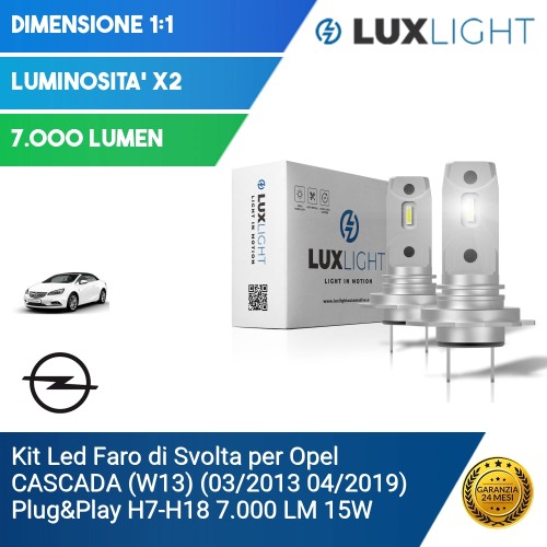 Kit Led Faro di Svolta per Opel CASCADA (W13) (03/2013 04/2019) Plug&Play H7-H18 7.000 LM 15W