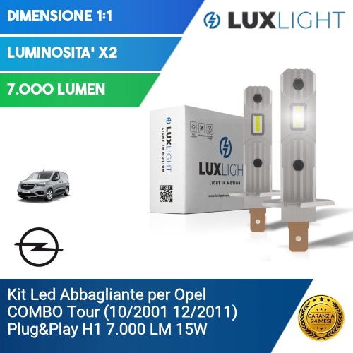 Kit Led Abbagliante per Opel COMBO Tour (10/2001 12/2011) Plug&Play H1 7.000 LM 15W