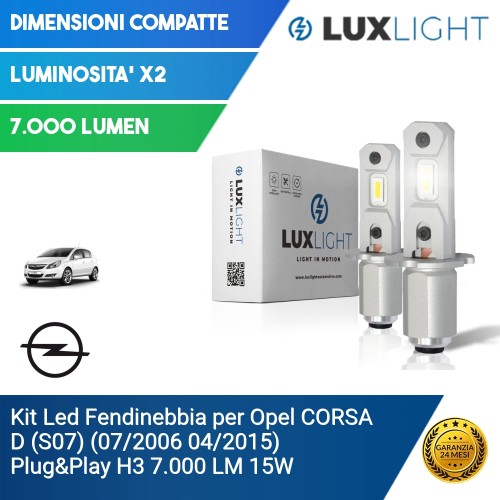 Kit Led Fendinebbia per Opel CORSA D (S07) (07/2006 04/2015) Plug&Play H3 7.000 LM 15W