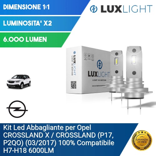 Kit Led Abbagliante per Opel CROSSLAND X / CROSSLAND (P17, P2QO) (03/2017) 100% Compatibile H7-H18 6000LM