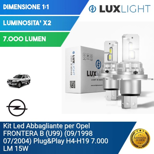 Kit Led Abbagliante per Opel FRONTERA B (U99) (09/1998 07/2004) Plug&Play H4-H19 7.000 LM 15W