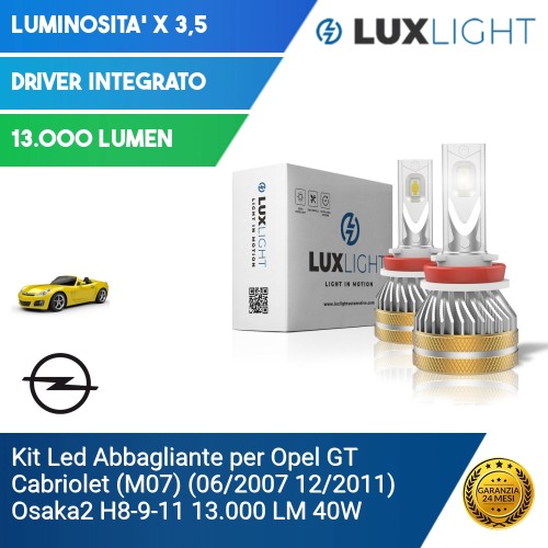 Kit Led Abbagliante per Opel GT Cabriolet (M07) (06/2007 12/2011) Osaka2 H8-9-11 13.000 LM 40W