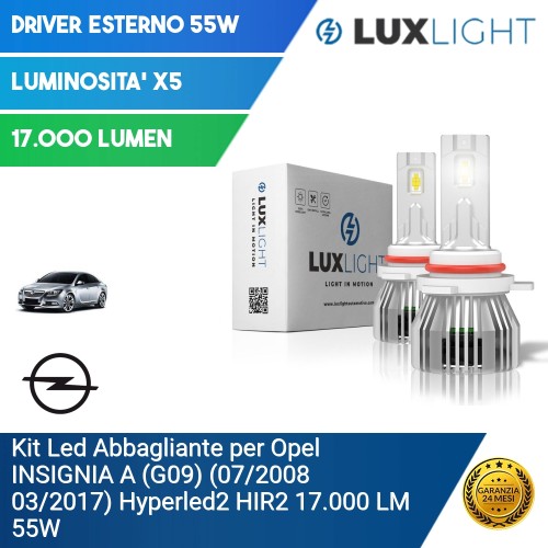 Kit Led Abbagliante per Opel INSIGNIA A (G09) (07/2008 03/2017) Hyperled2 HIR2 17.000 LM 55W